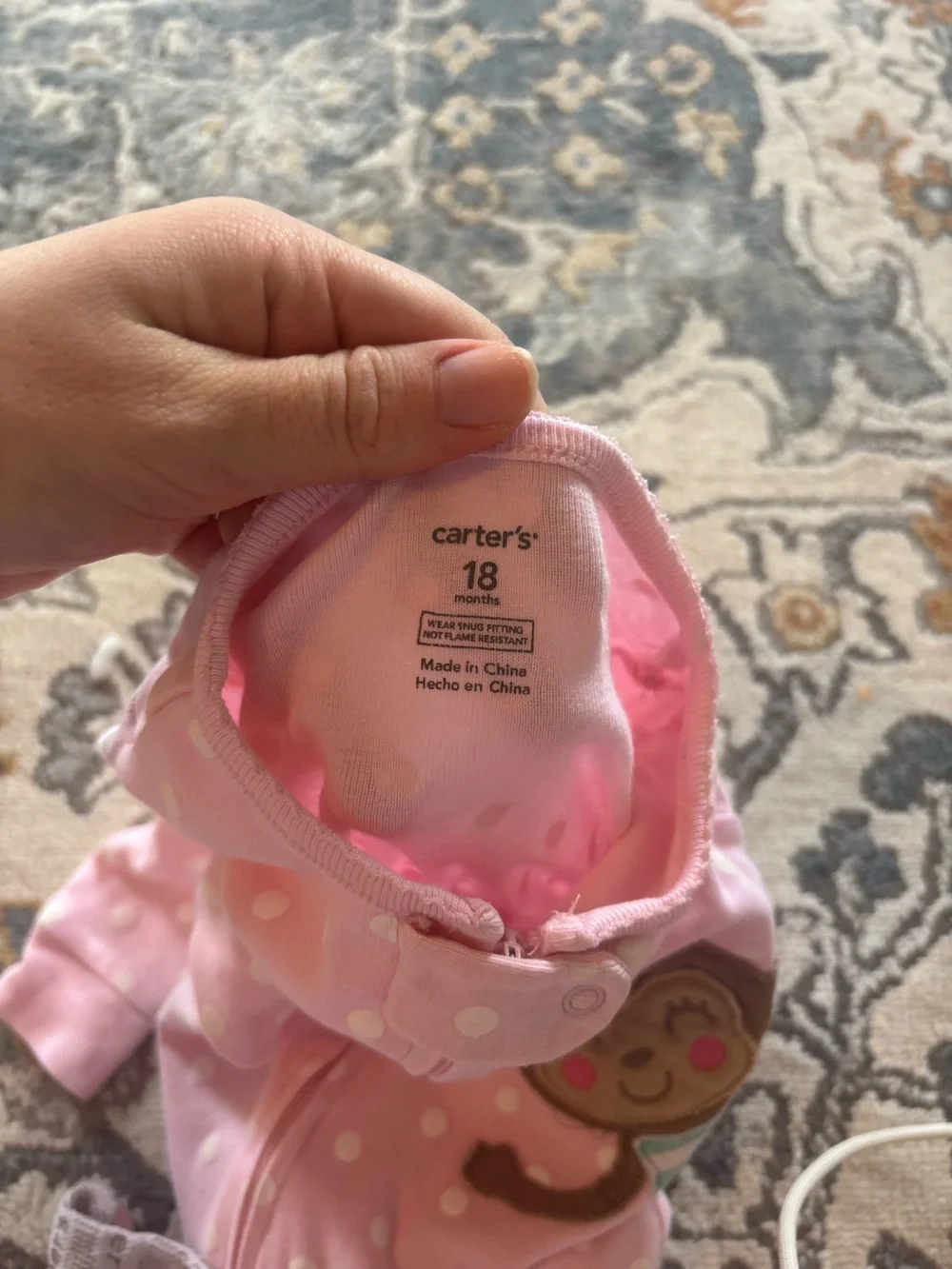 Pink Polka Dot Monkey One-Piece Footed Pajamas